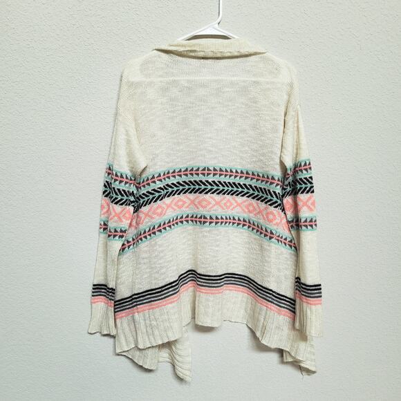 Eyeshadow Cream Cardigan with Pink and Teal Stripes - Picture 2 of 13